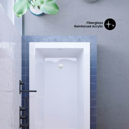 Voltaire 60 x 30 Reversible Drain Soaking Drop-in Bathtub in Glossy White with Integrated Overflow, Drain Included