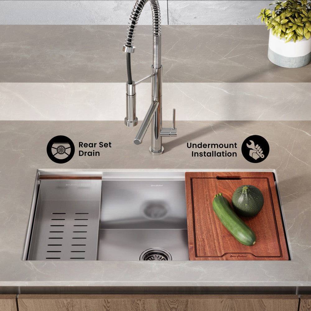 Rivage 33 x 19 Single Basin Undermount Kitchen Workstation Sink