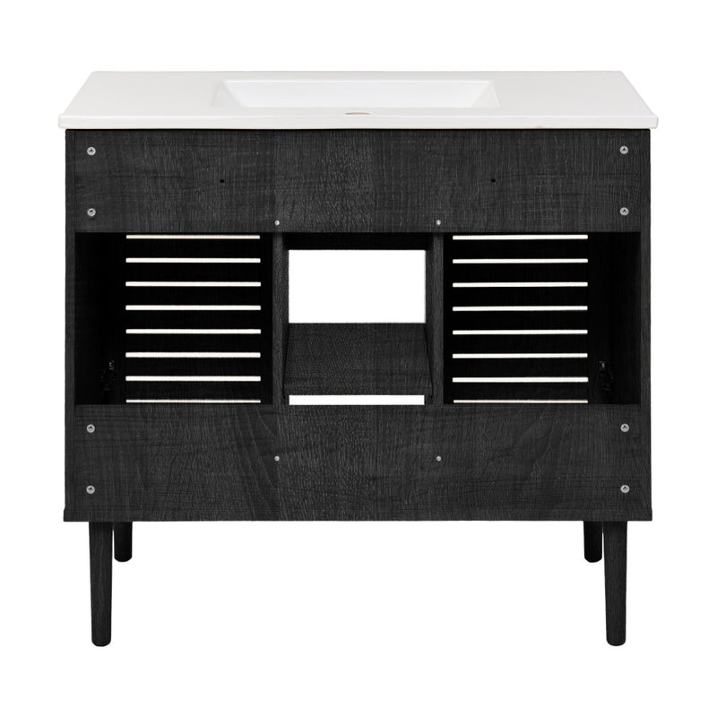 Bron 36" Freestanding Bathroom Vanity in Black Oak with Sink Top