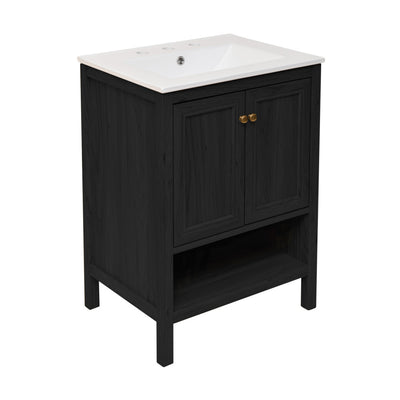 Château 24" Freestanding Bathroom Vanity in Black Oak with 3-Hole Widespread Sink Top