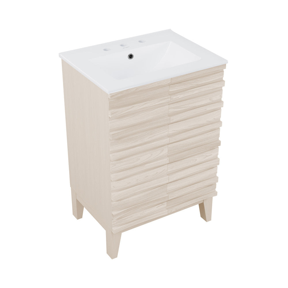 Cascade 24 in. White Oak Bathroom Vanity With White, 3-Hole Ceramic Sink Top