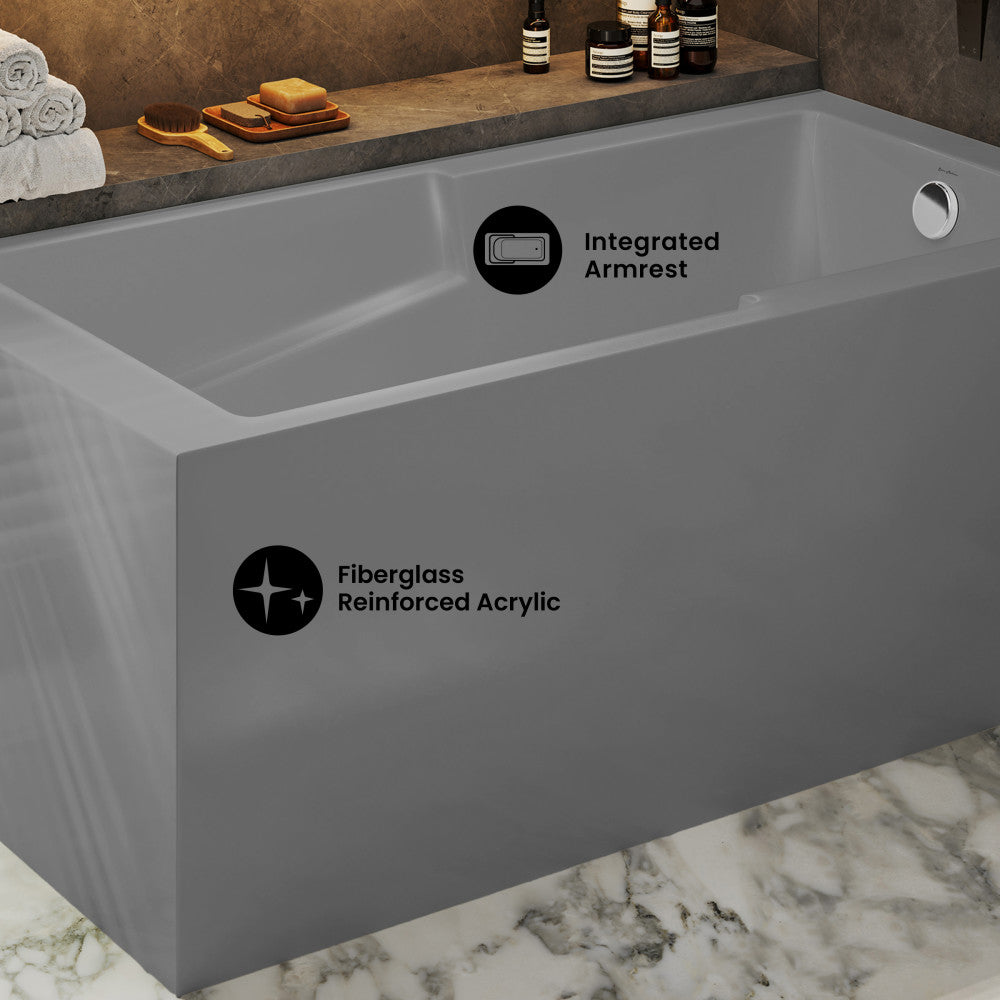 Voltaire 60 x 32 Right Drain Soaking Alcove Corner Apron Bathtub in Matte Gray