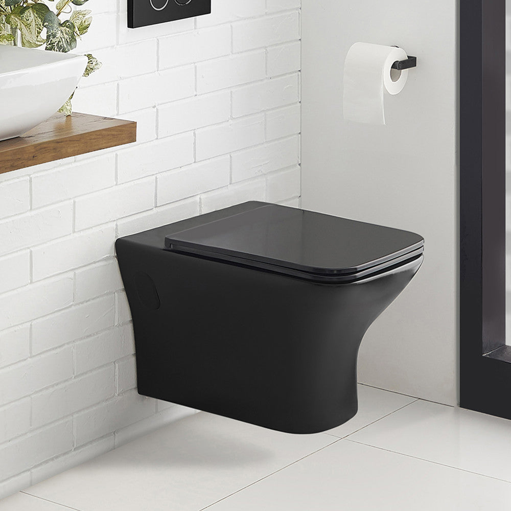 Carre Wall-Hung Elongated Toilet Bowl in Matte Black