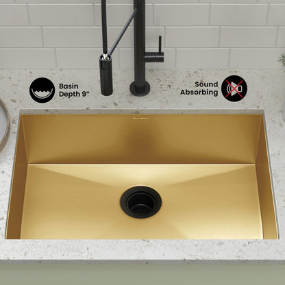 Rivage 23 x 18 Stainless Steel, Single Basin, Undermount Kitchen Sink, Gold