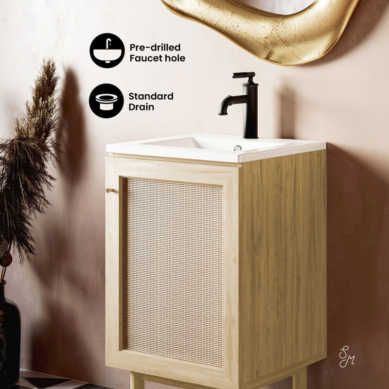 Classe 18" Freestanding Bathroom Vanity in Natural Oak with Sink Top