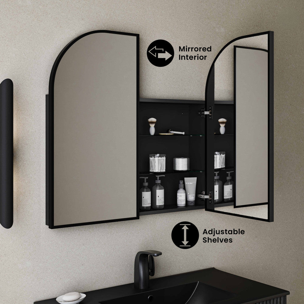 Porte 32 x 31 Arched Recessed/Wall Mount Medicine Cabinet with Mirror in Black