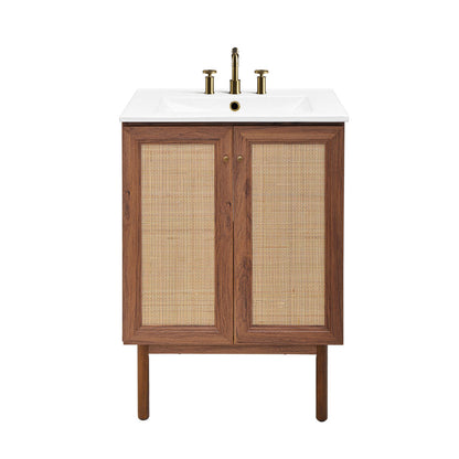 Classe 24" Freestanding Bathroom Vanity in Brown Oak with 3-Hole Centerset Sink Top