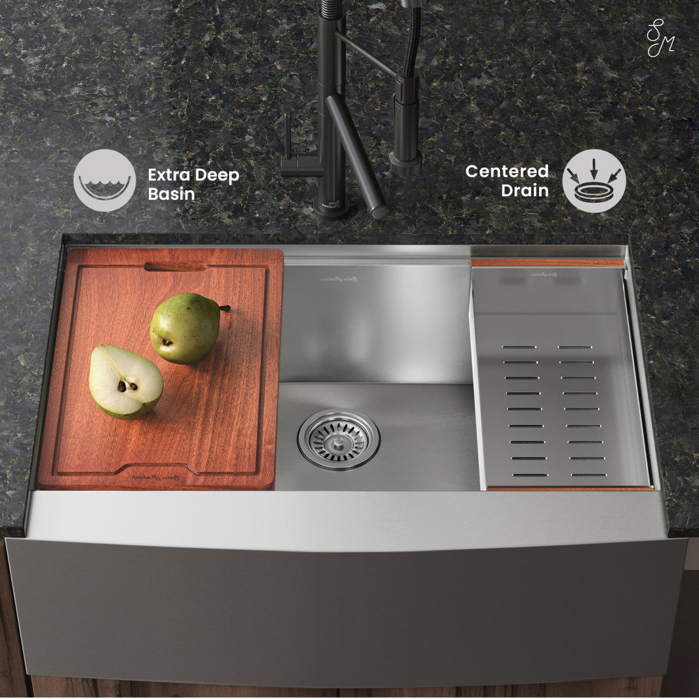 Rivage 30 x 22 Single Basin Apron Kitchen Workstation Sink