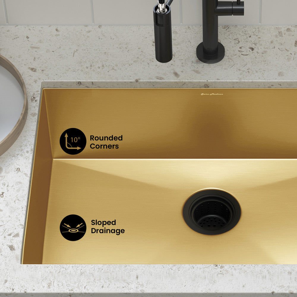 Rivage 23 x 18 Stainless Steel, Single Basin, Undermount Kitchen Sink, Gold