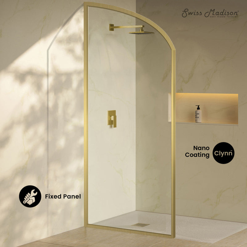 Demi 34 x 76 Framed Fixed 3/8 in. (10mm) Clear Tempered Glass Shower Door with Gold Brushed Frame