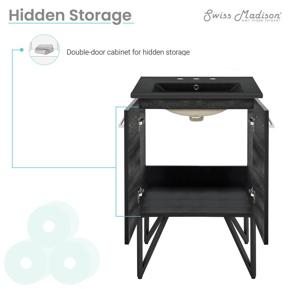 Annecy 24 in. Black Walnut Bathroom Vanity With Black, 3-Hole Ceramic Sink Top