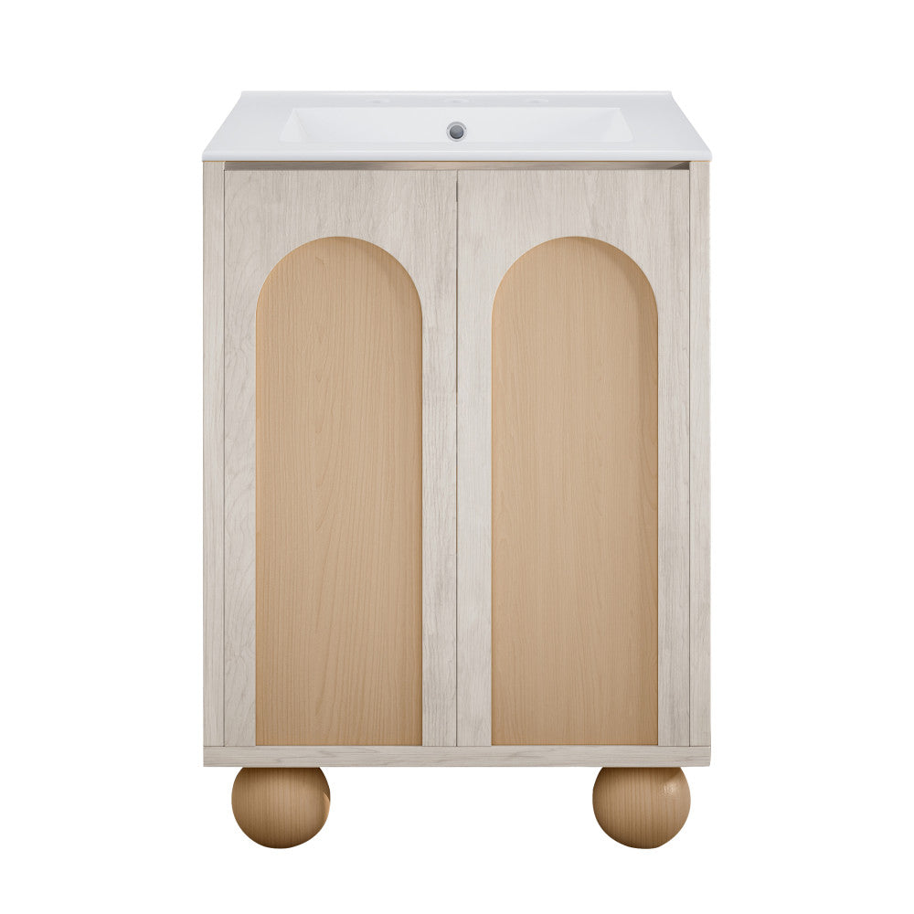 Plaisir II 24" Freestanding Bathroom Vanity in White Oak with 3-Hole Widespread Sink Top