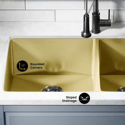 Rivage 33 x 20 Stainless Steel, Dual Basin, Undermount Kitchen Sink in Gold