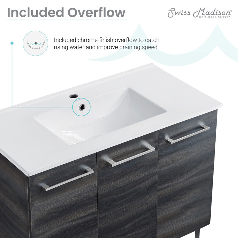 Annecy 36" Freestanding Bathroom Vanity in Black Walnut with Sink Top