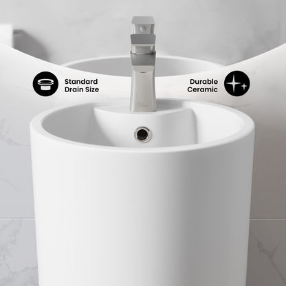 Monaco Circular Basin Pedestal Sink in Matte White