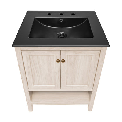 Chateau 24" Freestanding Bathroom Vanity in White Oak with Black 3-Hole Widespread Sink Top