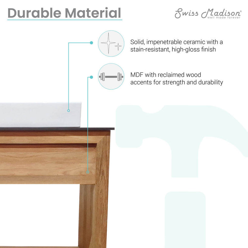 Rennes 36" Freestanding Bathroom Vanity in Natural Teak with Sink Top