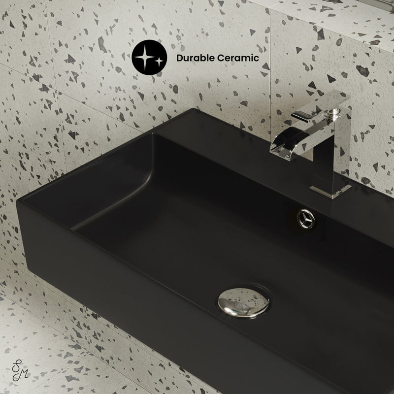 Claire 22" Rectangle Wall-Mount Bathroom Sink in Matte Black