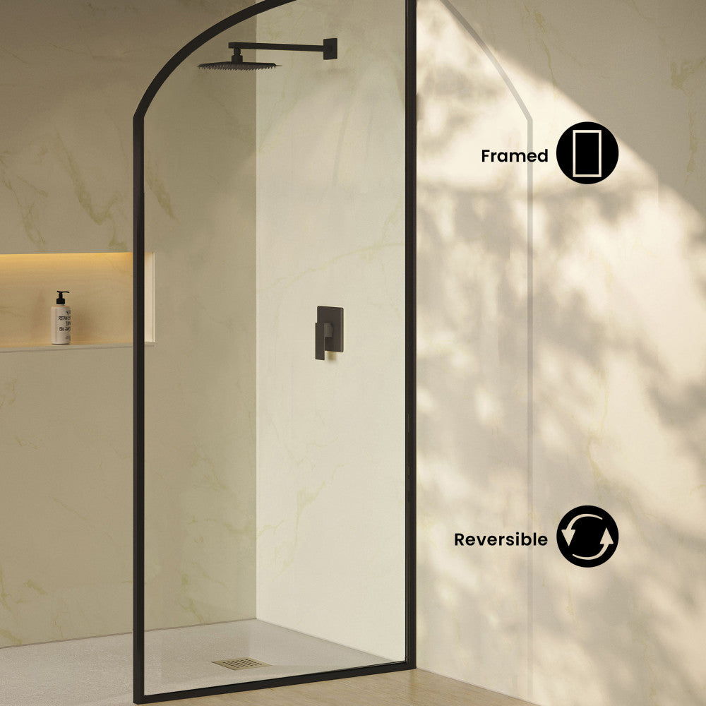 Demi 34 x 76 Framed Fixed 3/8 in. (10mm) Clear Tempered Glass Shower Door with Black Matte Frame