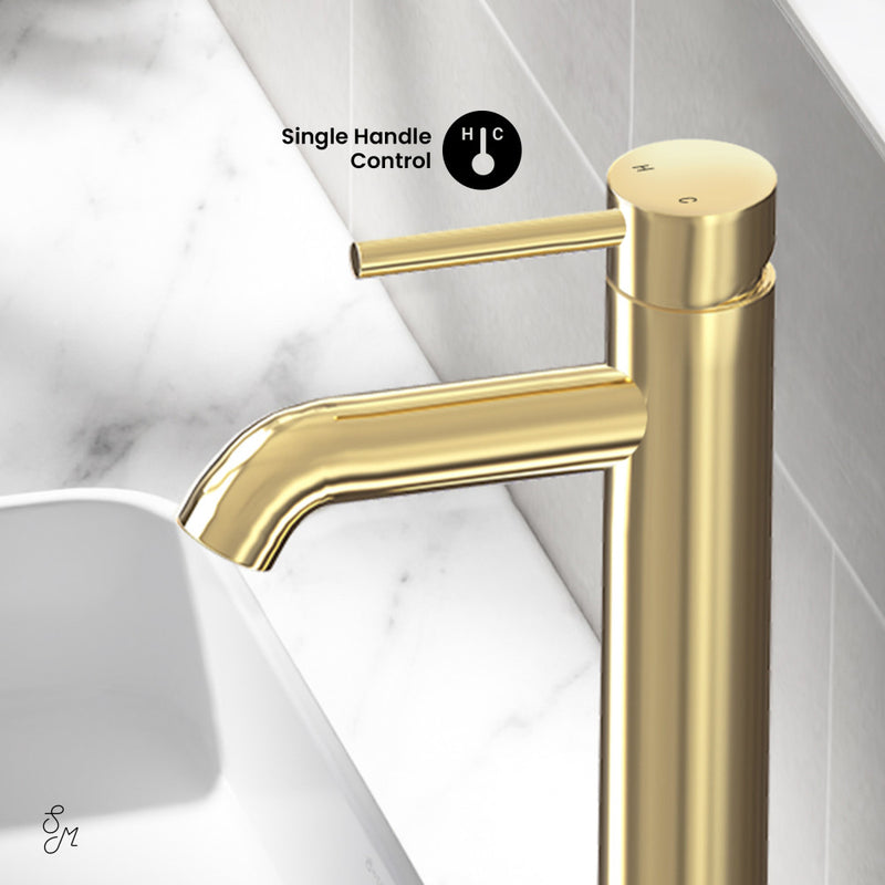 Ivy Single Hole, Single-Handle, High Arc Bathroom Faucet in Brushed Gold