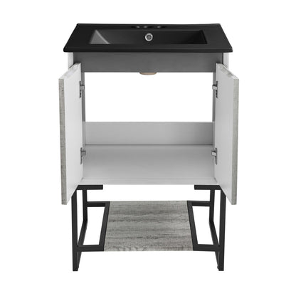 Marseille 24 in. Gray Oak Bathroom Vanity With Black, 3-Hole Ceramic Sink Top