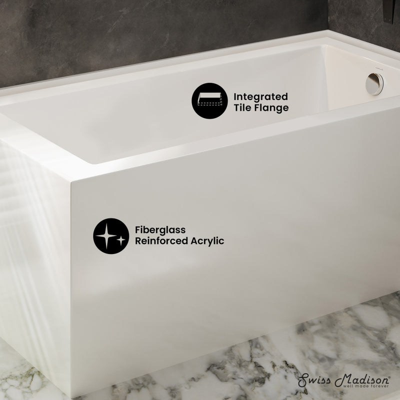 Voltaire 72 x 36 Right Drain Soaking Alcove Corner Apron Bathtub in Glossy White