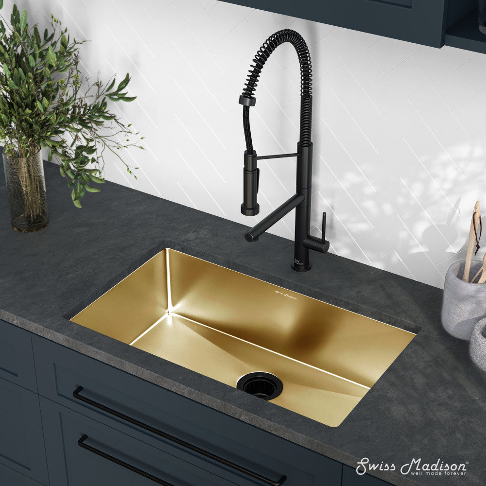 Rivage 30 x 18 Stainless Steel, Single Basin, Undermount Kitchen Sink, Gold