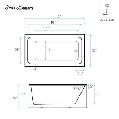 Voltaire 54 x 30 Skirted Right Drain Soaking Alcove Bathtub in Glossy White