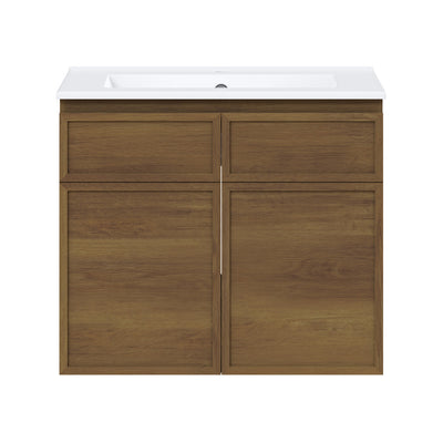 St. Tropez 24" Wall-Mounted Bathroom Vanity in Brown Oak with Sink Top