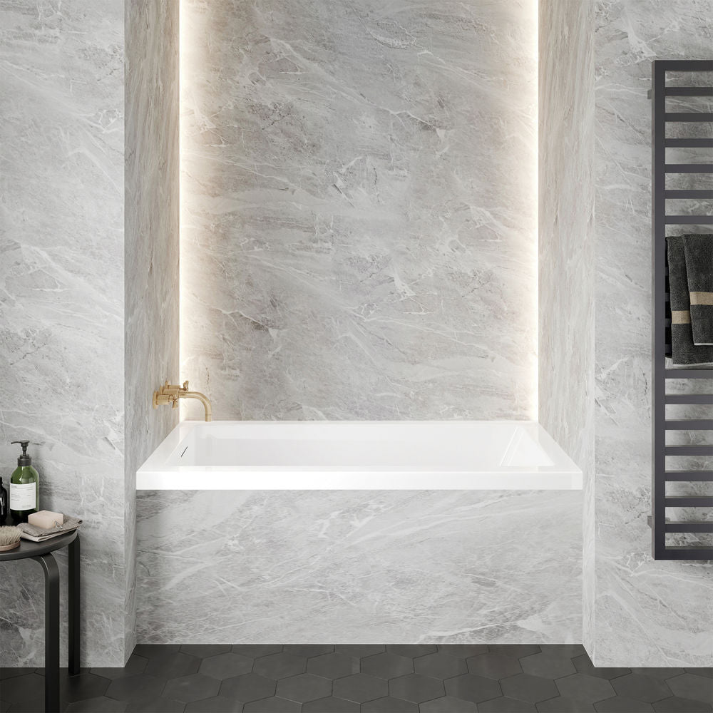 Voltaire 54 x 30 Left Drain Soaking Alcove Bathtub in Glossy White with Integrated Overflow, Drain Included