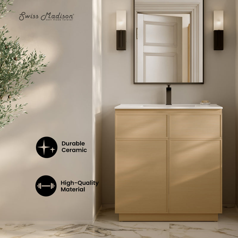 St. Tropez 36" Freestanding Bathroom Vanity in Natural Oak with Sink Top