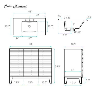 Cascade 48" Freestanding Bathroom Vanity in Green Oak with Black 3-Hole Widespread Sink Top