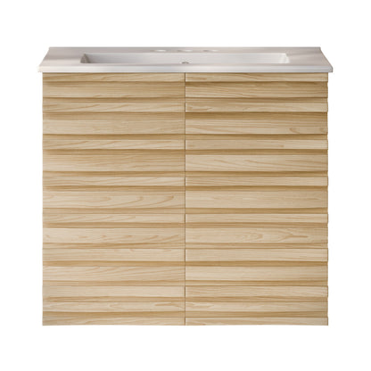 Cascade 24" Wall-Mounted Bathroom Vanity in Natural Oak with 3-Hole Centerset Sink Top