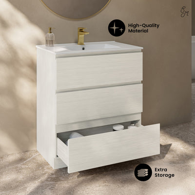 Liberte 30" Freestanding Bathroom Vanity in White Oak with Sink Top