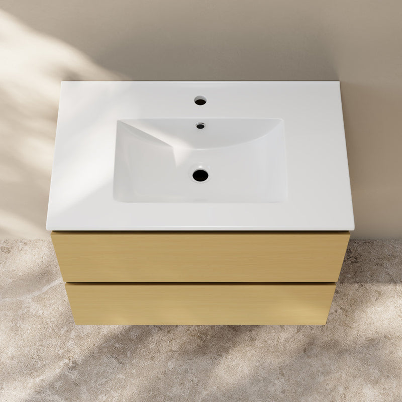 Liberte 30" Wall-Mounted Bathroom Vanity in Natural Oak with Sink Top