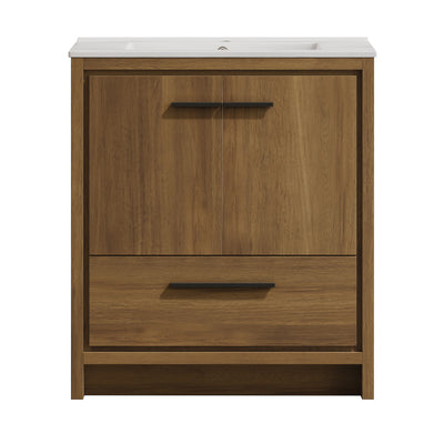 Virage 30" Freestanding Bathroom Vanity in Brown Oak with Sink Top