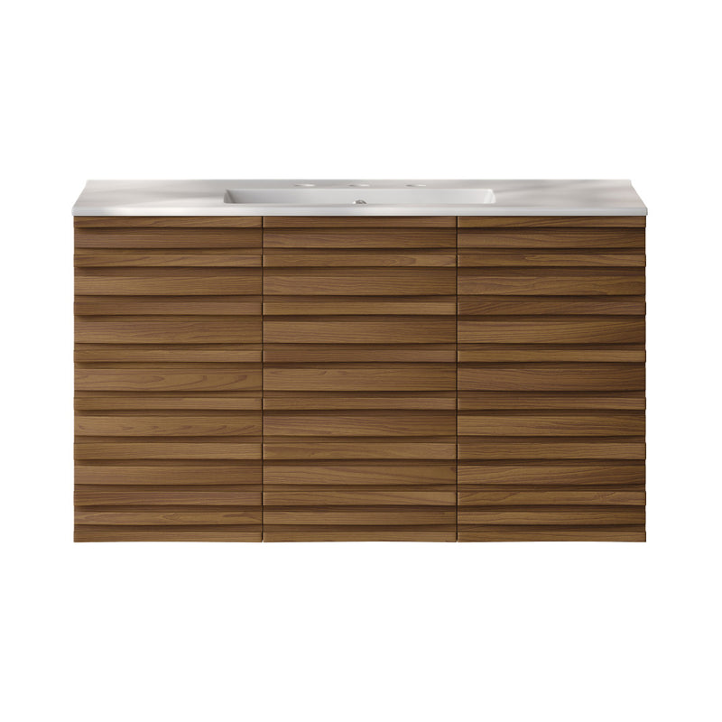 Cascade 36" Wall-Mounted Bathroom Vanity in Brown Oak with 3-Hole Widespread Sink Top
