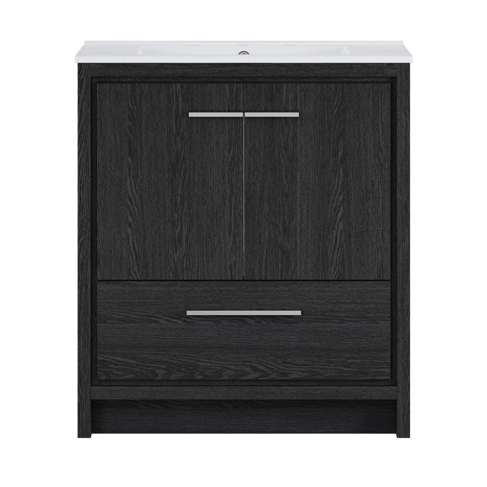 Virage 30" Freestanding Bathroom Vanity in Black Oak with 3-Hole Widespread Sink Top