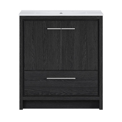 Virage 30" Freestanding Bathroom Vanity in Black Oak with 3-Hole Widespread Sink Top