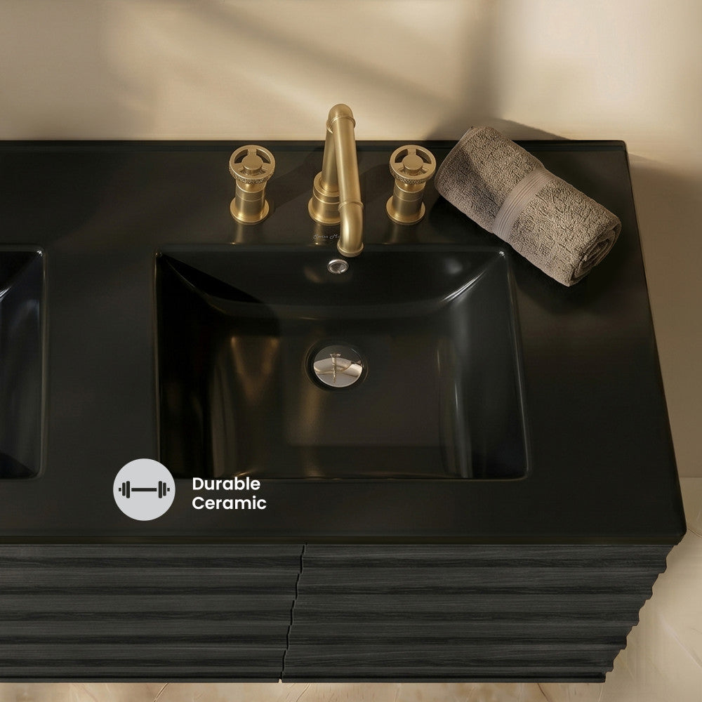 60 inch Vanity Top Bathroom Sink in Matte Black with 3 Holes