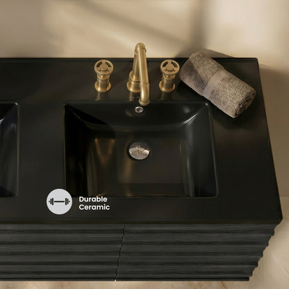 60 inch Vanity Top Bathroom Sink in Matte Black with 3 Holes
