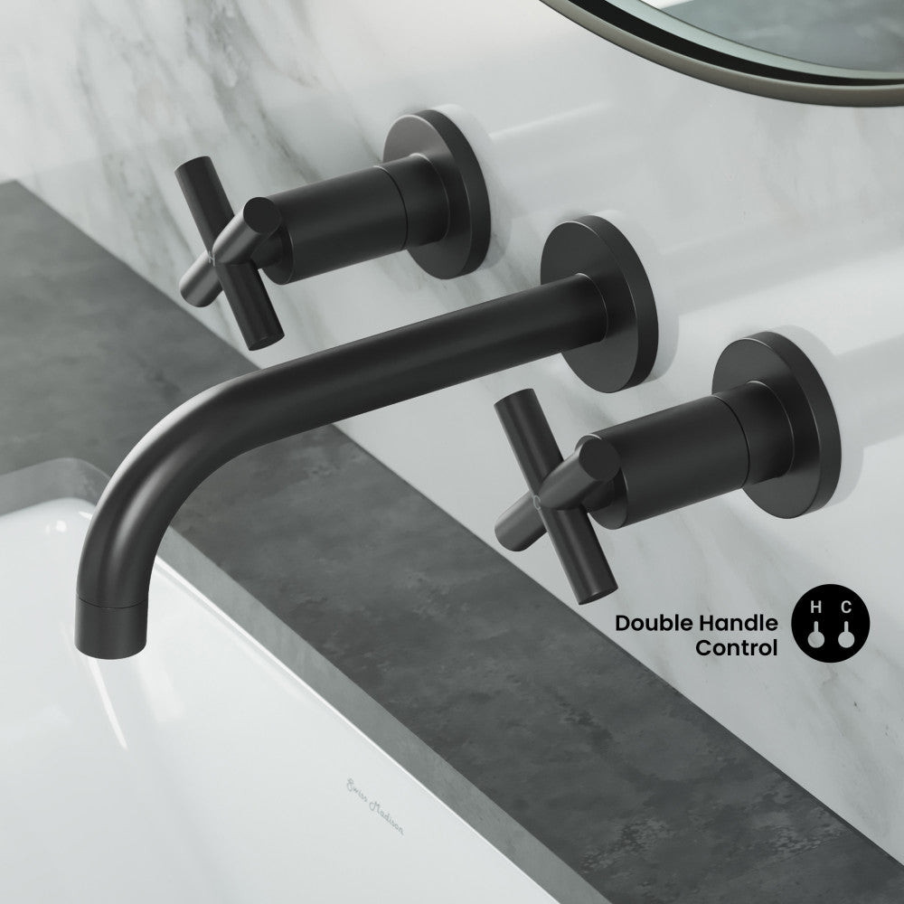 Ivy 8 in. Widespread Double Cross-Handle Wall Mount Bathroom Faucet in Matte Black