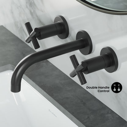 Ivy 8 in. Widespread Double Cross-Handle Wall Mount Bathroom Faucet in Matte Black