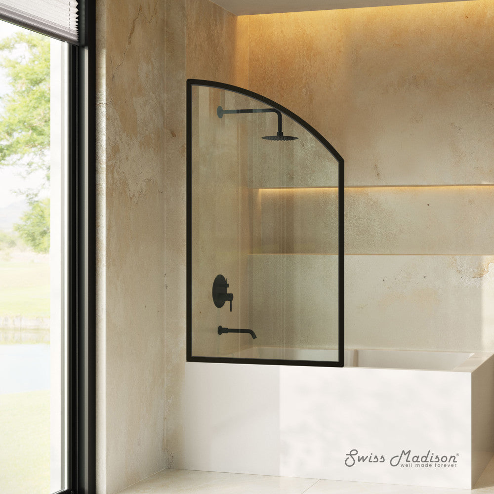 Demi 34 x 58 Framed Fixed 3/8 in. (10mm) Clear Tempered Glass Tub Door with Black Matte Frame