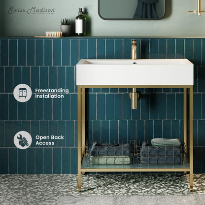 Pierre 32" Open Shelf Gold Frame Freestanding Bathroom Vanity with Sink Top