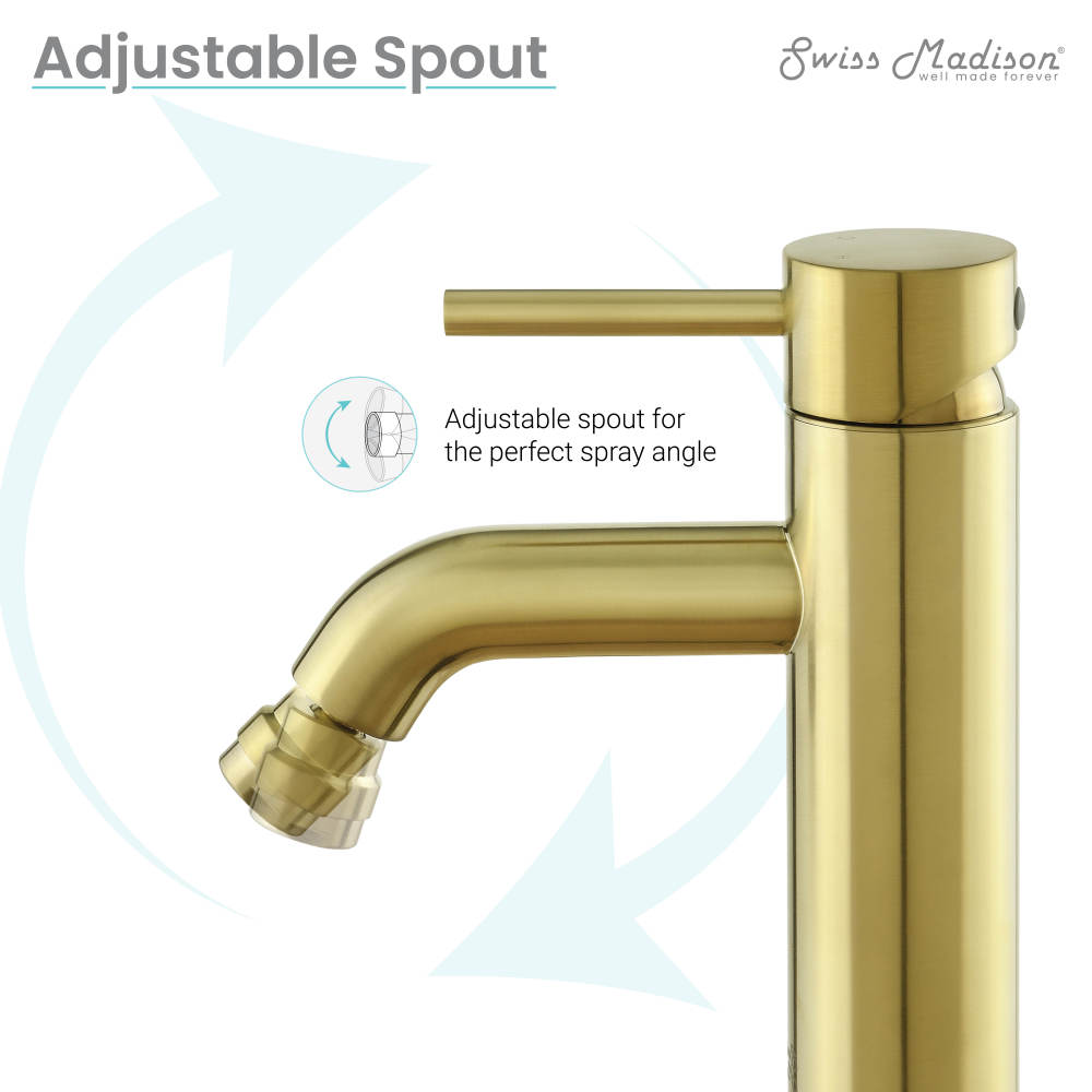 Single-handle bidet faucet in brushed gold with adjustable spout for spray angle.