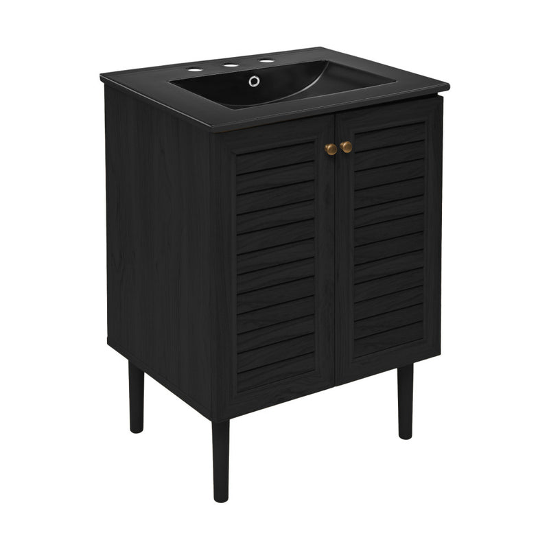 Bron 24" Freestanding Bathroom Vanity in Black Oak with Black 3-Hole Widespread Sink Top