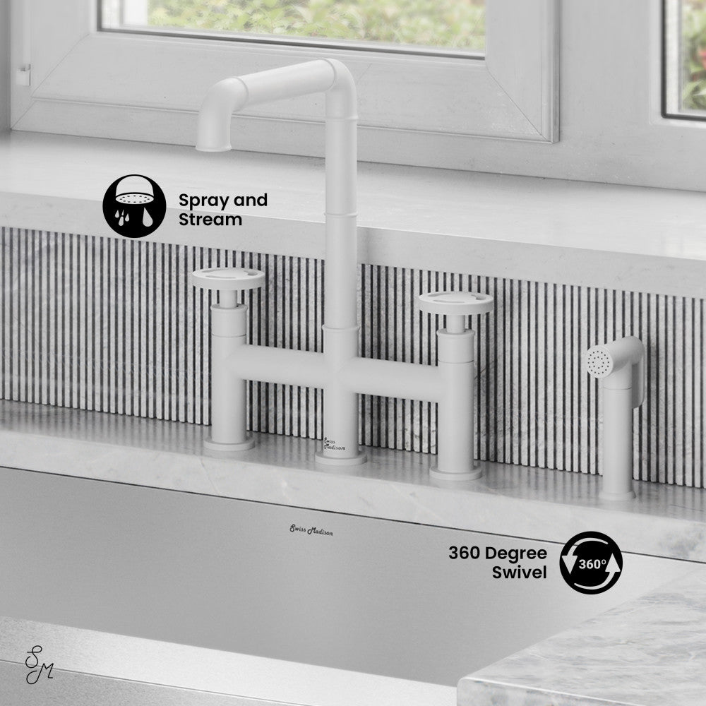 Avallon Pro Widespread Kitchen Faucet with Side Sprayer in Matte White
