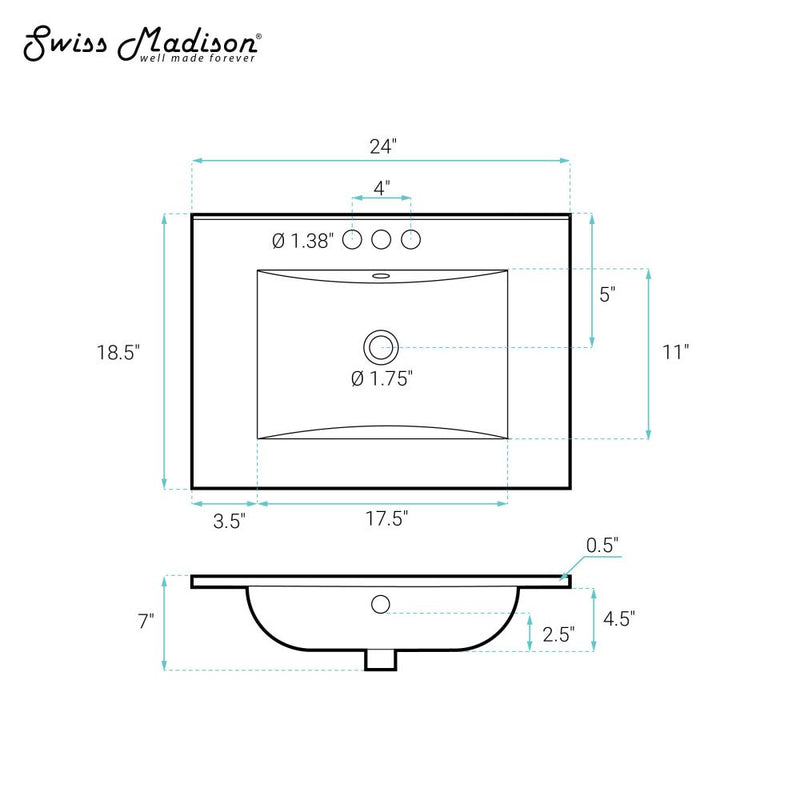 24" 3-Hole Centerset Vanity Sink Top in Matte Black