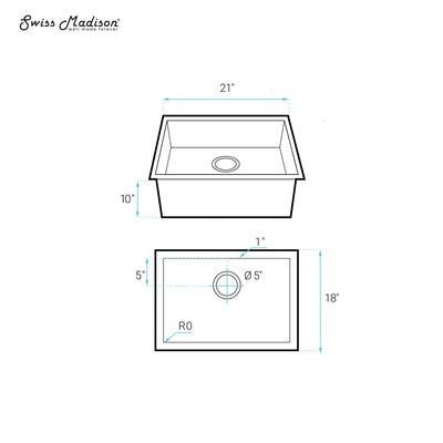 Tourner 21 x 18 Stainless Steel, Single Basin, Undermount Kitchen Sink, Gold